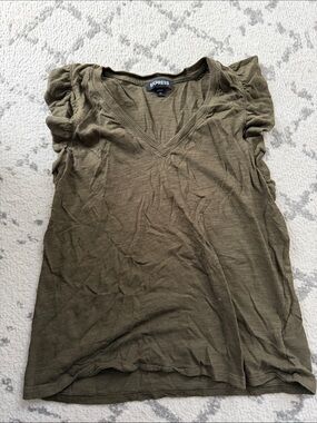 Express Olive Green V-Neck Ruffle Sleeve Tank Top